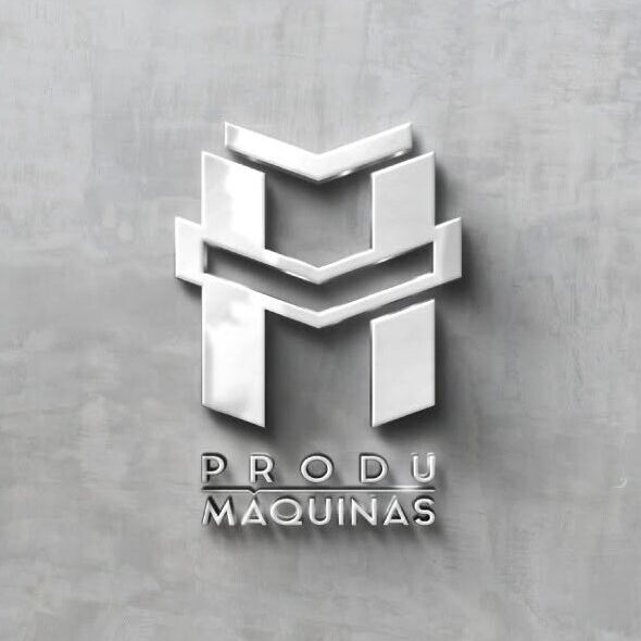 Logo 3D de Produmáquinas sobre fondo gris